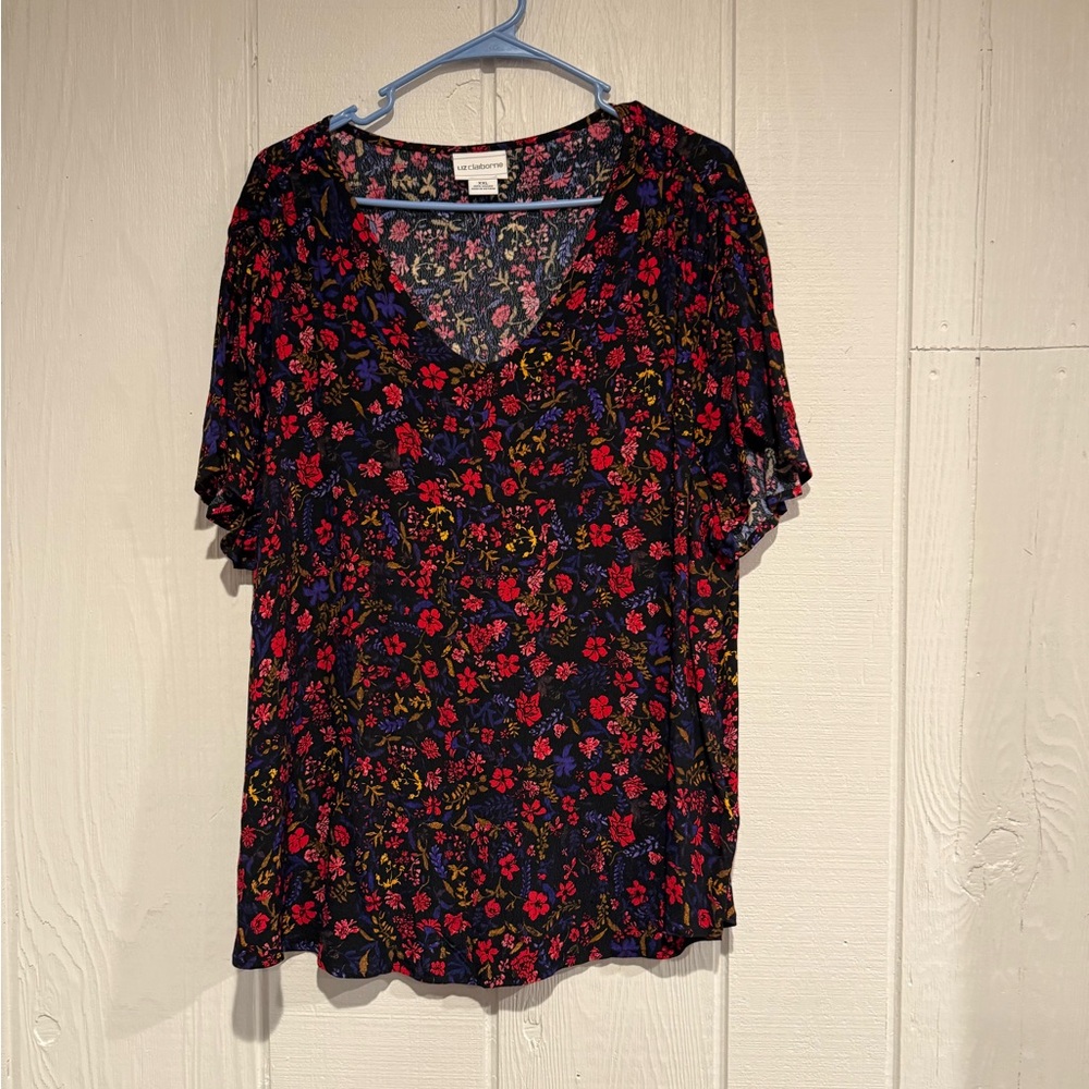 Liz Claiborne Red and Blue Floral Blouse